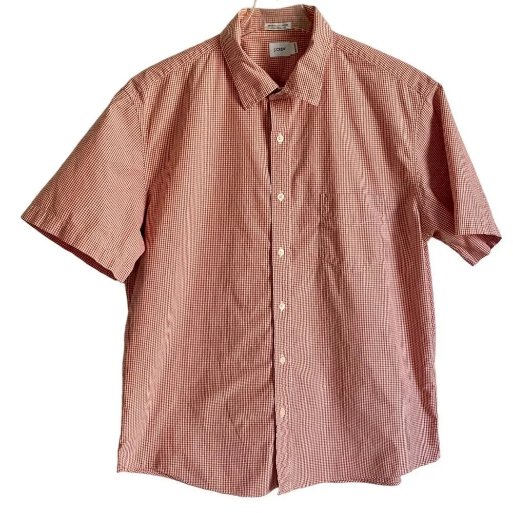 J. Crew Classic Red and White Short Sleeve Button Up Shirt Men's XL